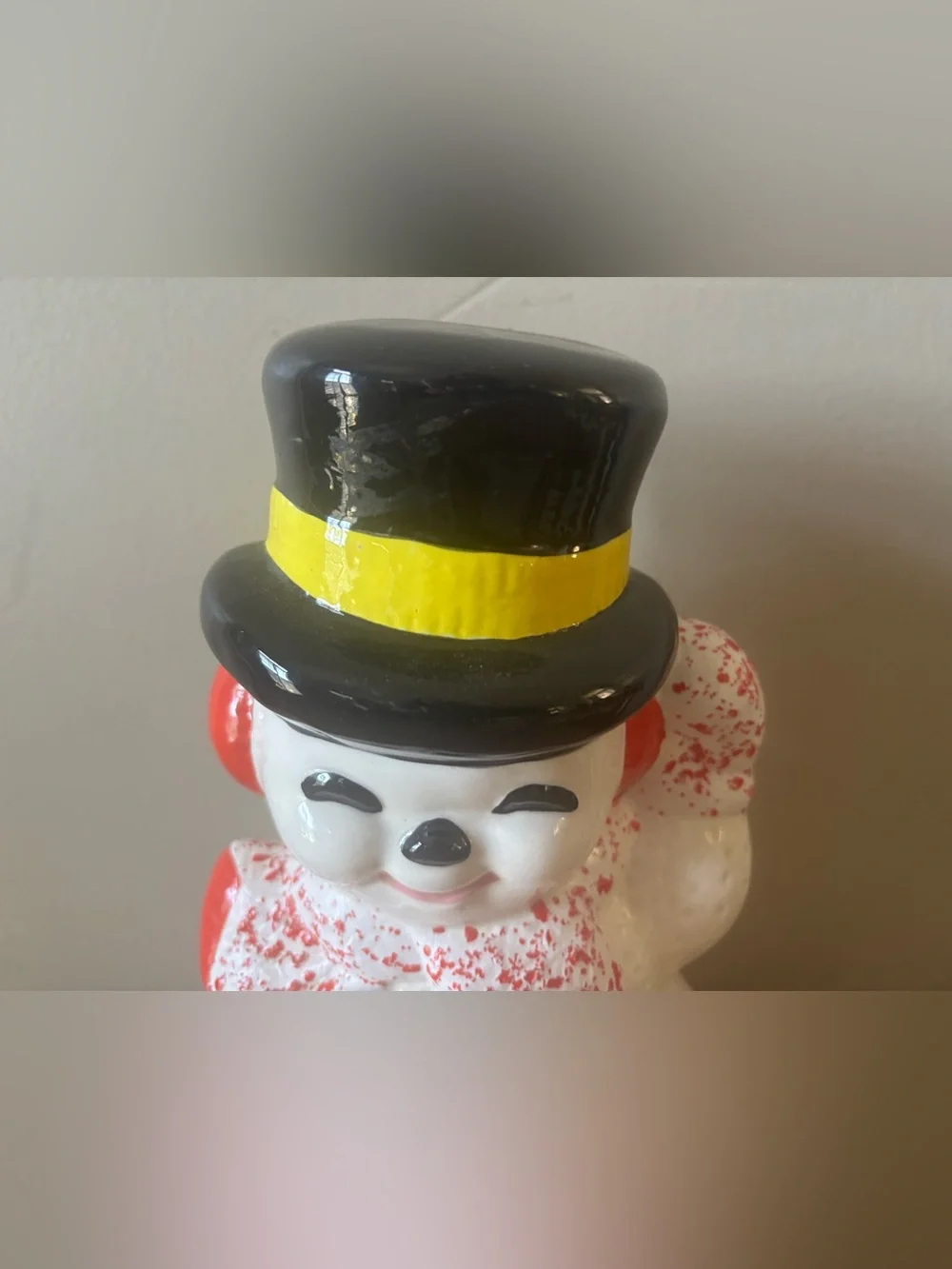 Vintage Snowman Candy Cane Ceramic Sugar Mold Figurine 12”x6” Hand Painted MCM